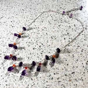 New Genuine Natural African Amethyst & Carnelian Sterling Silver Necklace